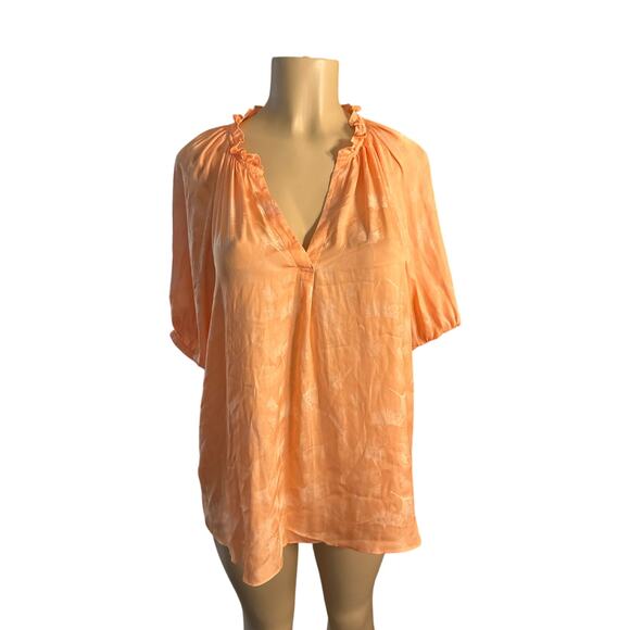 Women XL Current Air Pink Orange Printed Blouse Shirt Top Orange Pink Satin - Picture 2 of 7